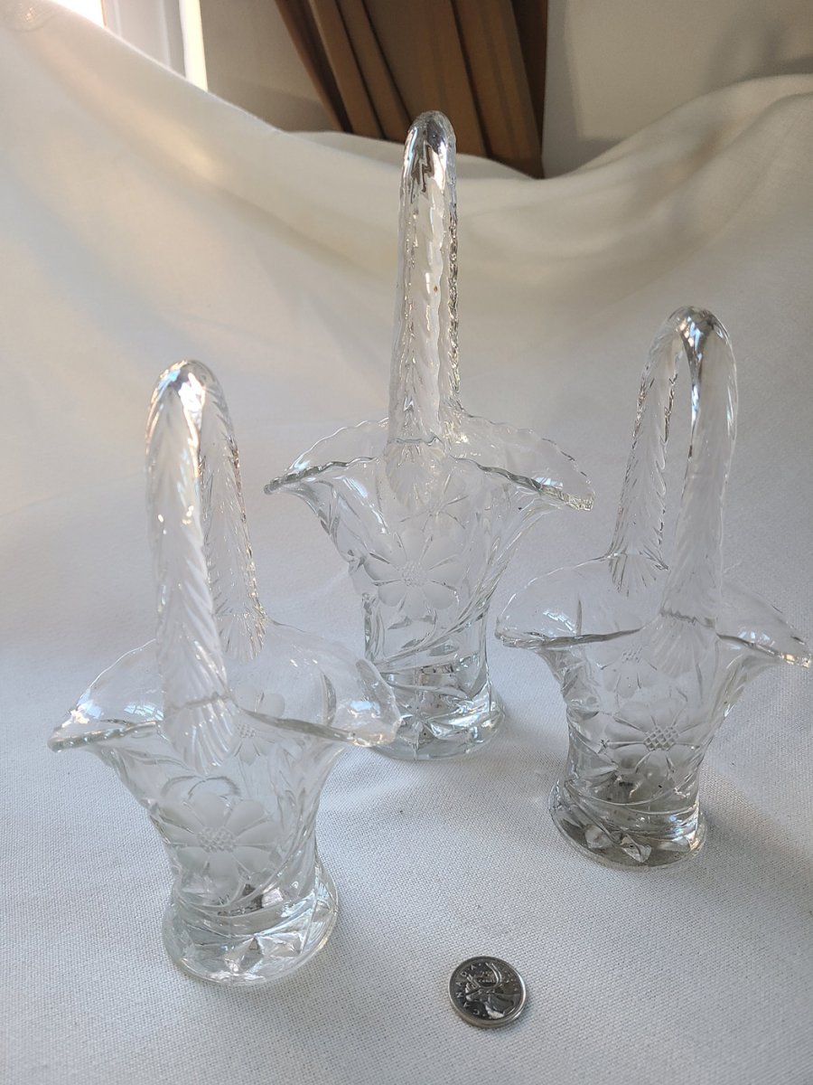 Ensemble de 3 paniers en cristal fleur et dentelle transparent2