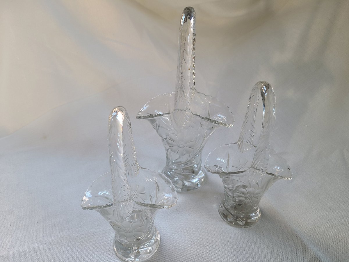Ensemble de 3 paniers en cristal fleur et dentelle transparent3