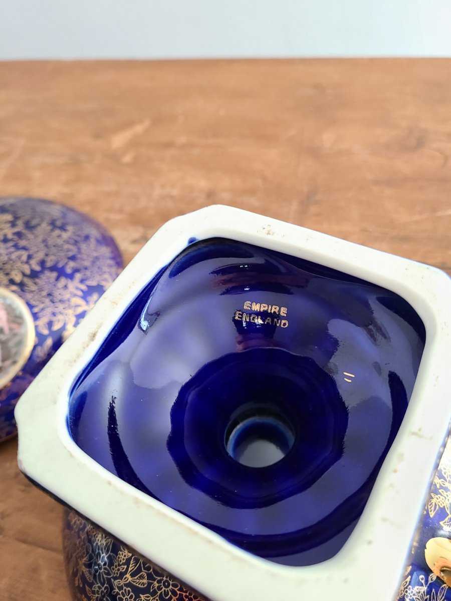 Superbe bol à bonbon empire porcelaine bleu et or5