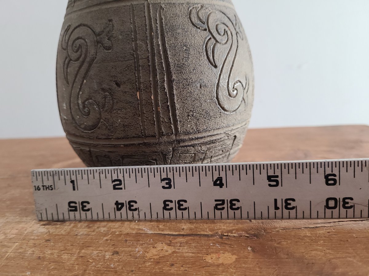 Superbe vase Terracotta gris motifs fait main4