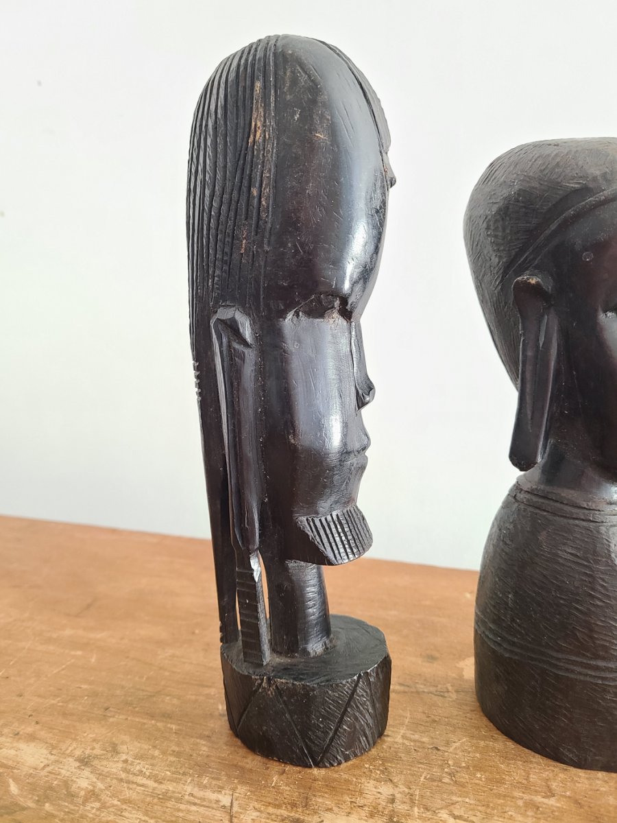 Ensemble de 3 figurines tribal bois noir beaux détails3