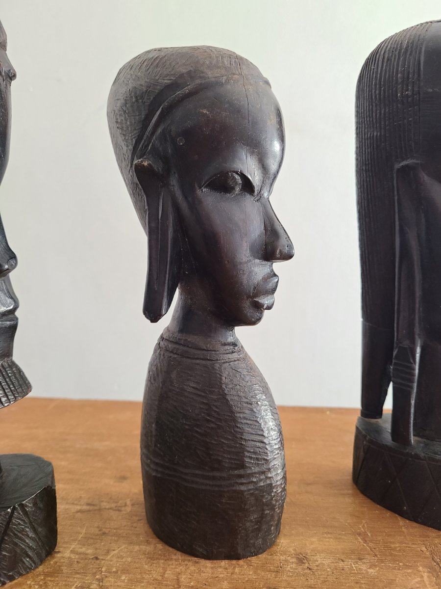 Ensemble de 3 figurines tribal bois noir beaux détails4