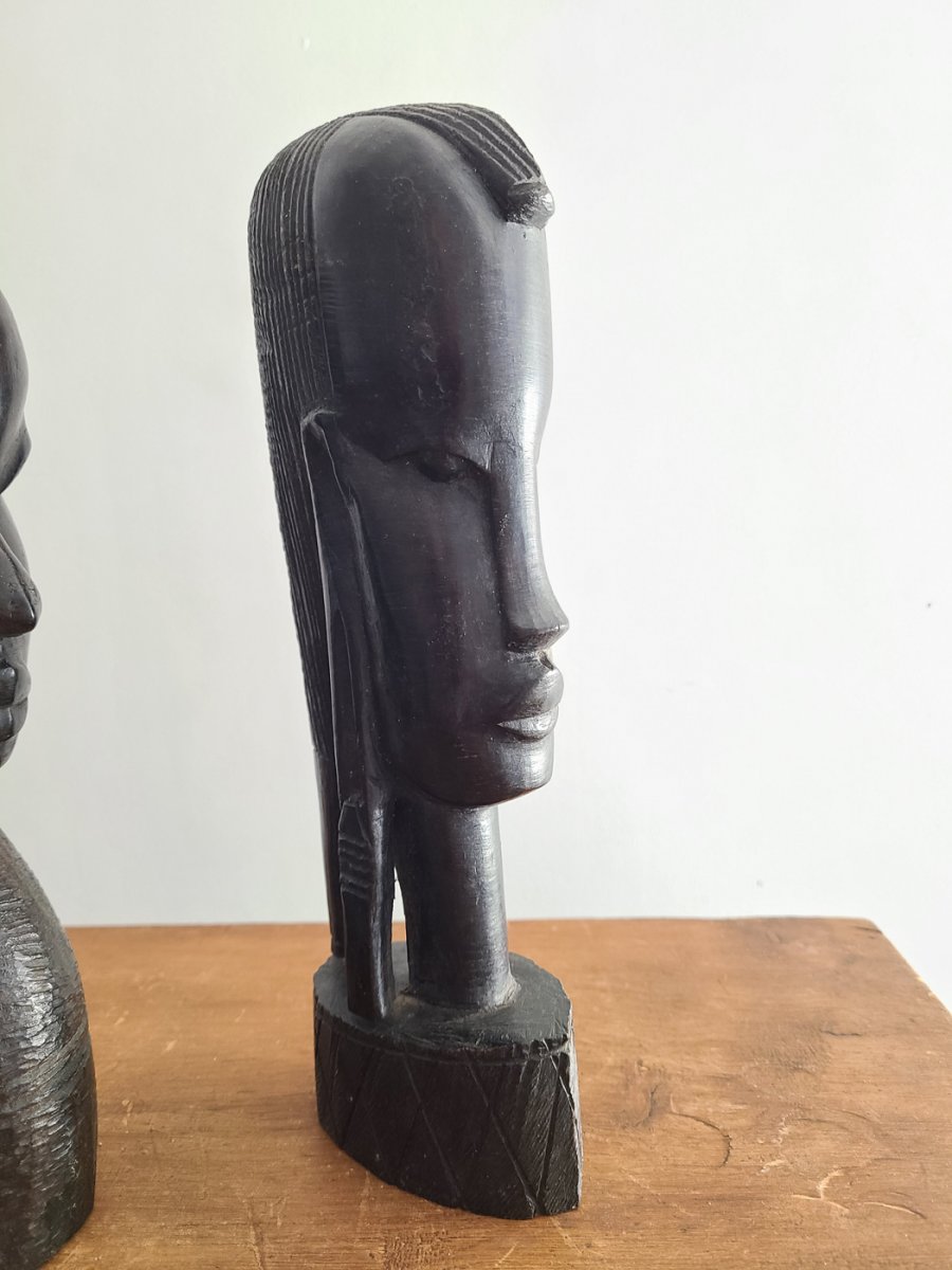 Ensemble de 3 figurines tribal bois noir beaux détails5