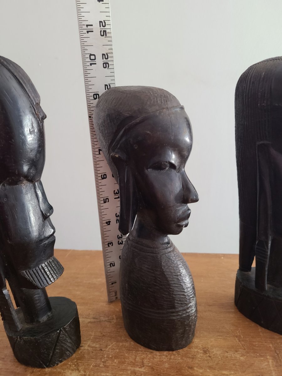 Ensemble de 3 figurines tribal bois noir beaux détails7