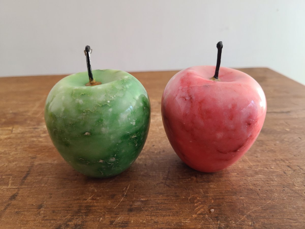 Lot de 2 pommes de verre soufflé Murano verte et rouge4