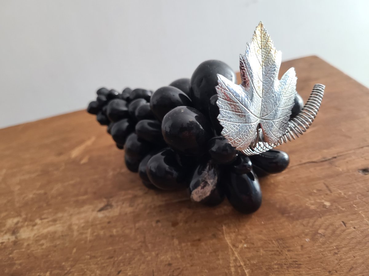 Grappe de raisin vintage en marbre noir et feuille en argent2