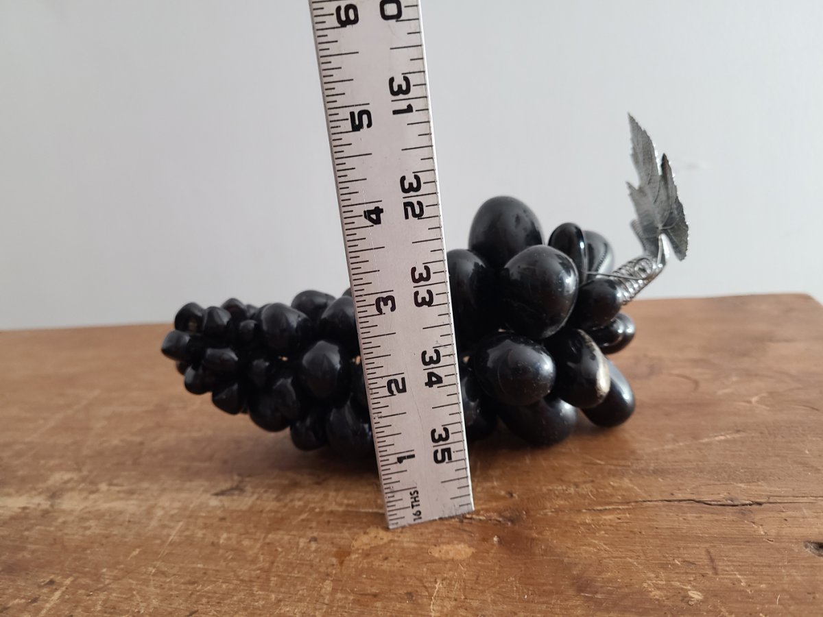 Grappe de raisin vintage en marbre noir et feuille en argent5