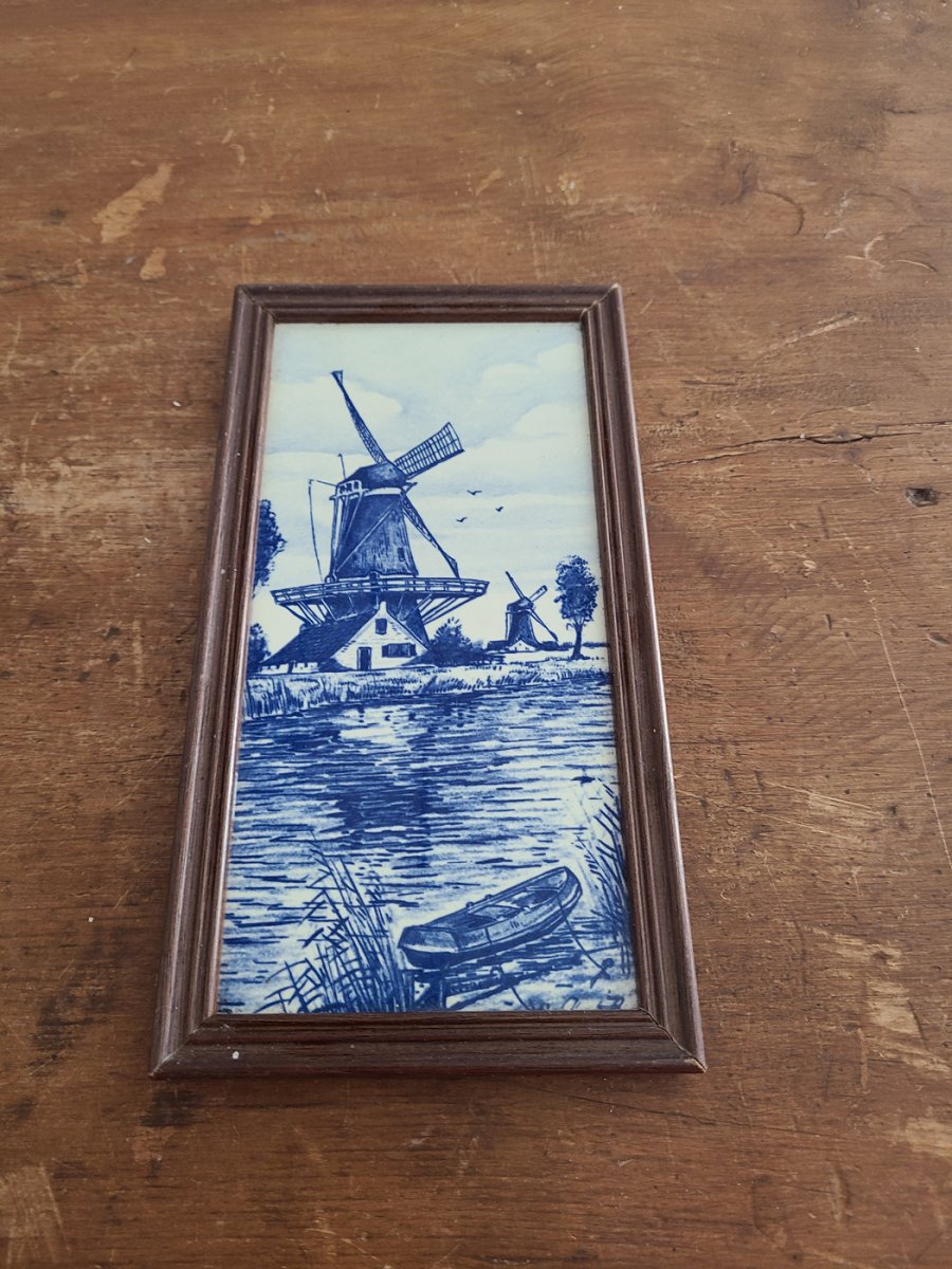 tableau porcelaine delft blue hand painted holland signé dans le bas