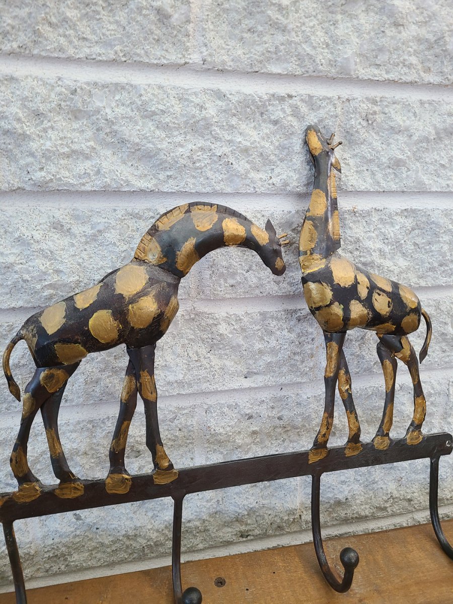 Crochets de fonte mural (4) girafes en métal peinte à la main2