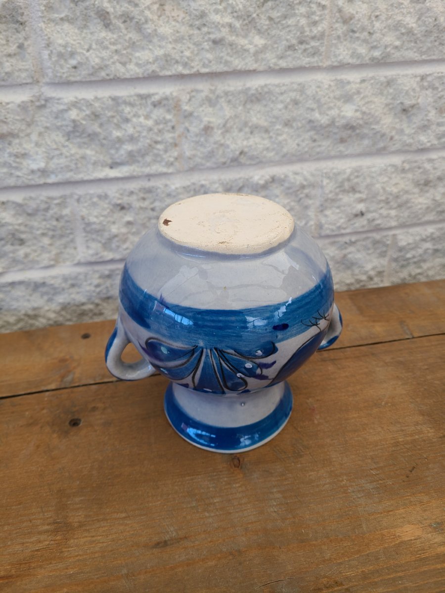 Vintage vase en céramique à double poignées Tonala Mexico peint à la main3