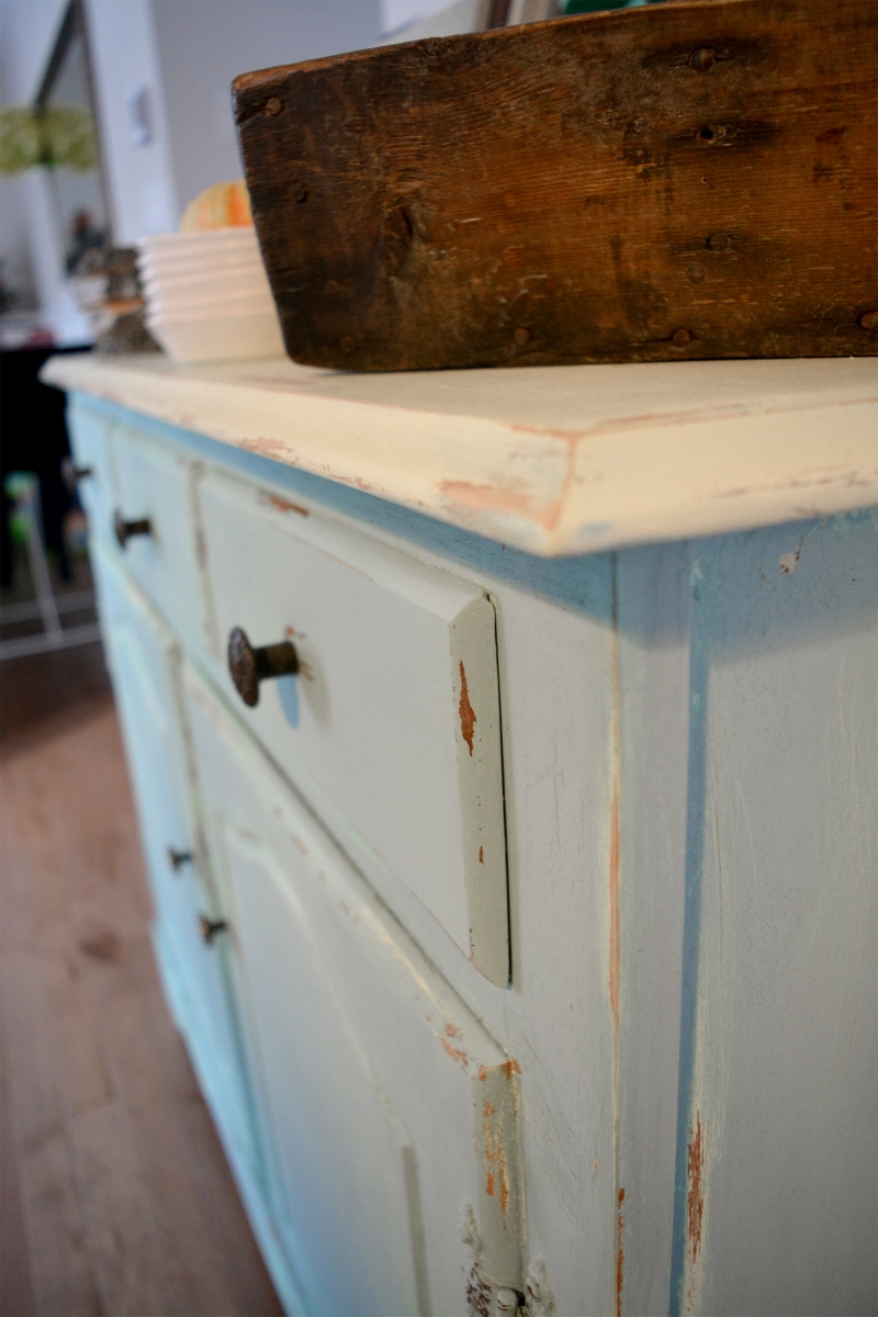 Buffet turquoise et beige style shabby rustique chic5