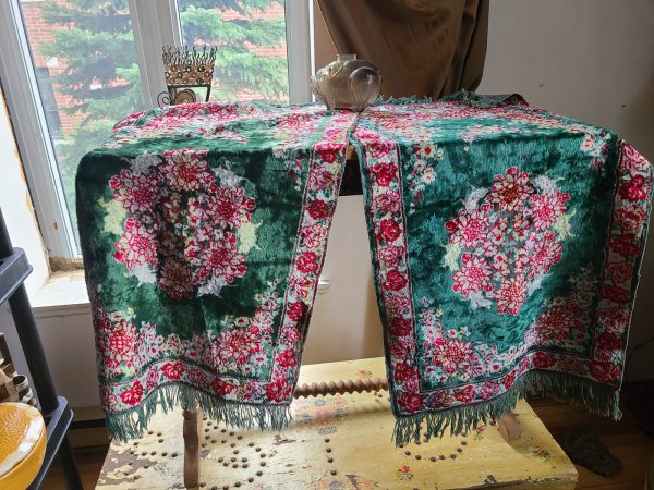 tapis vintage coloré kitch fleuris roses et vert (environ 1.5 x 3) (2)