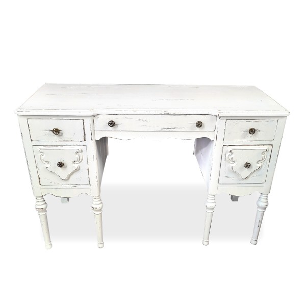 Table maquilleuse ou coiffeuse 5 tiroirs shabby chic blanc