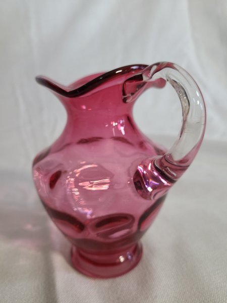pichet rose verre soufflé poignee transparente style Murano