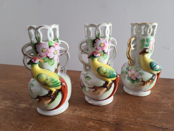 Lot de 3 vases oiseaux du paradis made in occupied japan 13