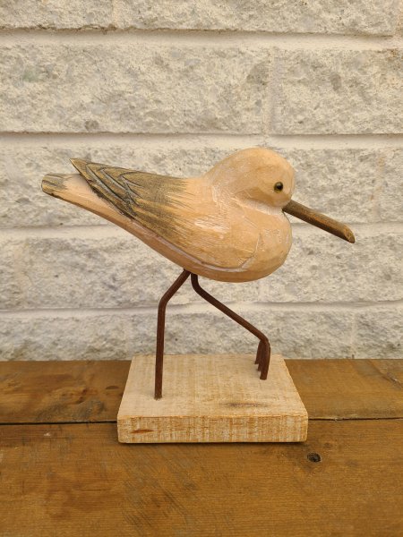 Sculpture d'oiseau en bois sur pattes de métal base de bois