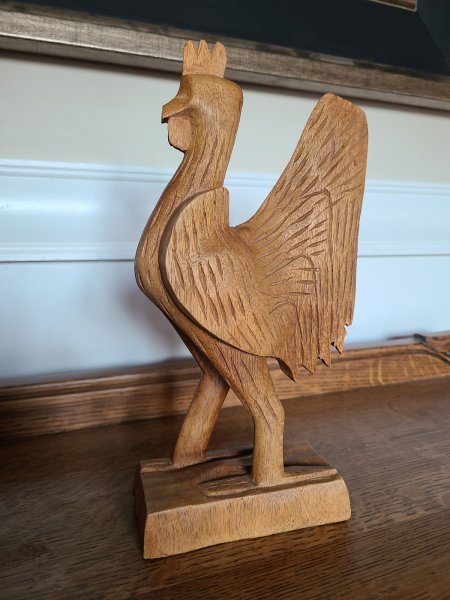 Coq en bois sculpture naïve