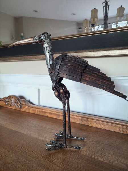 Superbe grand oiseau (héron) en métal très détaillé
