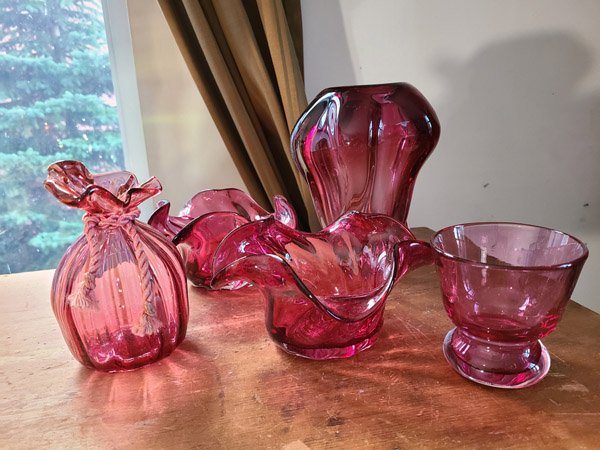 Lot de verre soufflé style Murano rose 5 morceaux