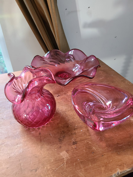 Lot de verre soufflé Murano rose 3 morceaux 