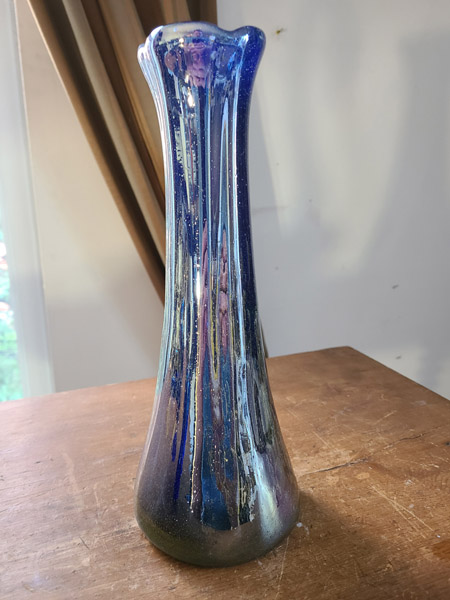 Vase verre soufflé brillant iridescent