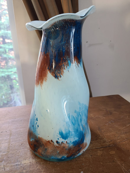 Vase verre soufflé Murano bleu ambré et blanc superbe création