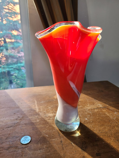 Vase verre soufflé ambré rouge blanc 