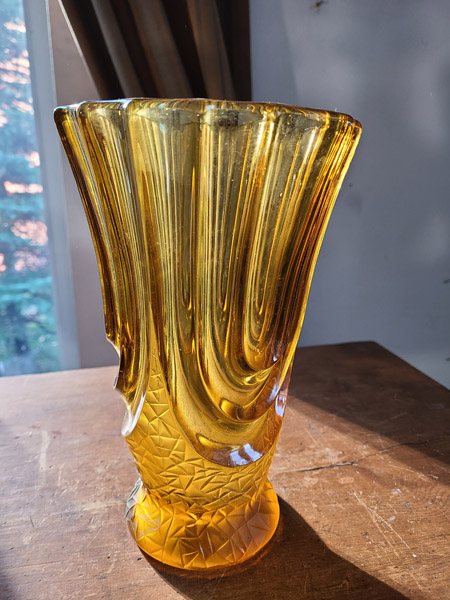 Vase verre soufflé ambré transparent cylindrique