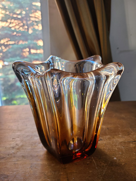 Vase verre ambré et transparent lourd