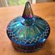 Pot avec couvercle pointu formes triangulaires verre carnaval bleu reflet violet superbes textures3