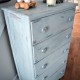 Commode antique bleue style shabby rustic chic 5 tiroirs