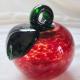 Pomme en verre soufflé rouge et queue/feuille verte3