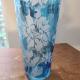 Vase bleu verre soufflé avec fleur blanches Venezia mouth blown glass 