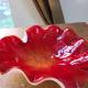 Assiette ou bol en verre soufflé Murano avec imperfections dont fait main rouge base blanche5
