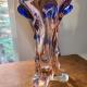 Vase verre soufflé style Murano lourd évasé rose et bleu2