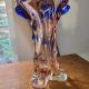 Vase verre soufflé style Murano lourd évasé rose et bleu3